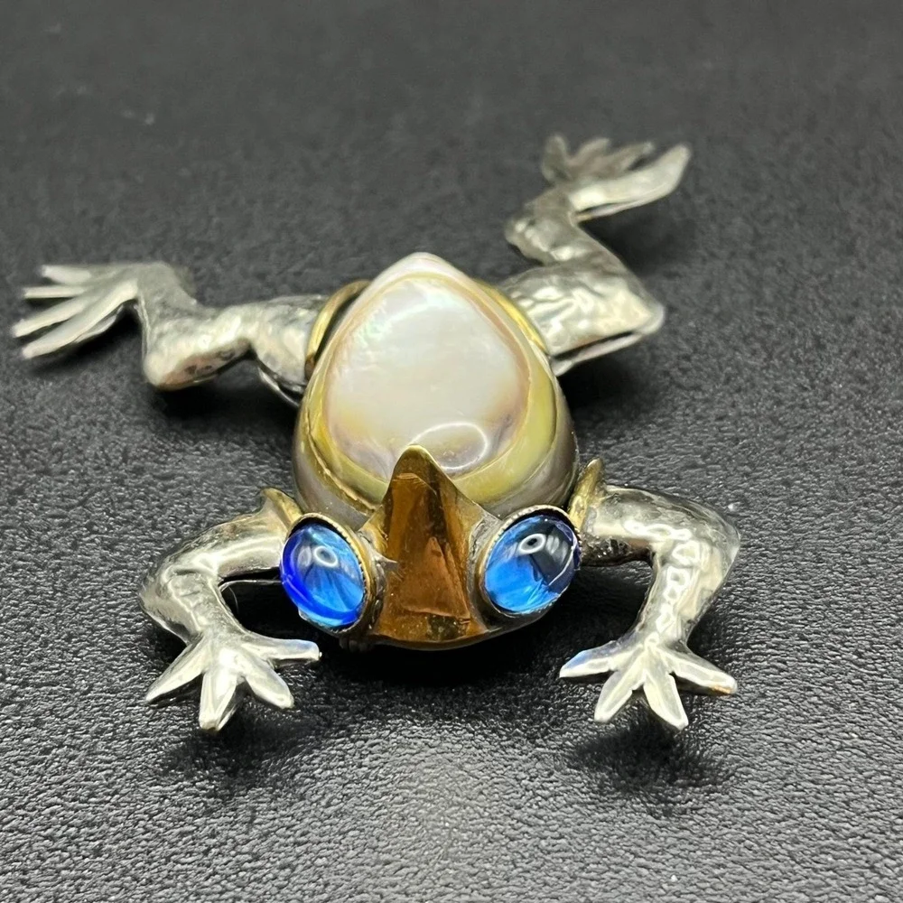 Fabrice Paris Mixed-Metal Frog Brooch w/ Shell Body & Glass Eyes